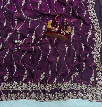 Plum Color Embroidered Space Silk Saree 2