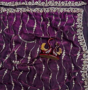 Plum Color Embroidered Space Silk Saree 3