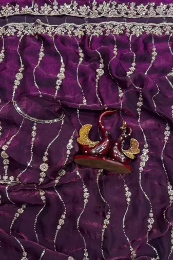 Plum Color Embroidered Space Silk Saree