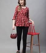 Brown women's pure cotton jaipuri printed short top