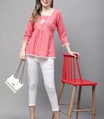 Peach women's pure cotton bandhej print short top