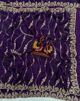 Purple Color Embroidered Space Silk Saree 1