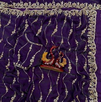 Purple Color Embroidered Space Silk Saree 2