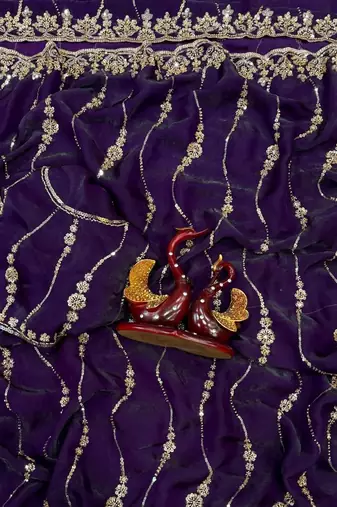 Purple Color Embroidered Space Silk Saree