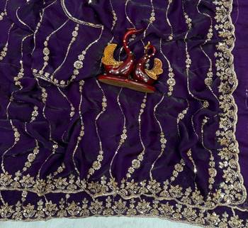 Purple Color Embroidered Space Silk Saree 3