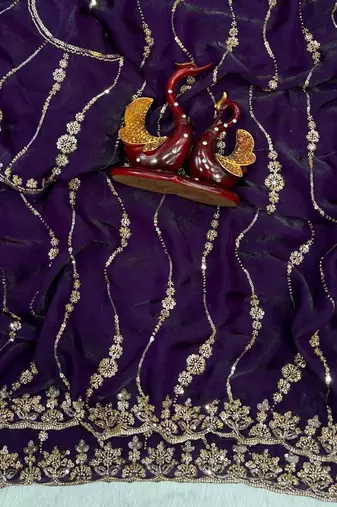 Purple Color Embroidered Space Silk Saree