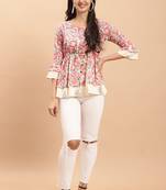 Cream  women's pure cotton jaipuri printed short top