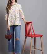 Off white women's pure cotton jaipuri printed short top