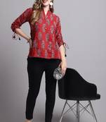 Maroon women's pure cotton jaipuri printed short top
