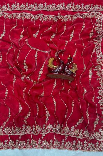Red Color Embroidered Space Silk Saree