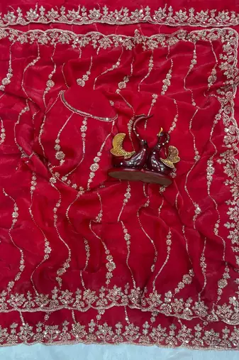 Red Color Embroidered Space Silk Saree