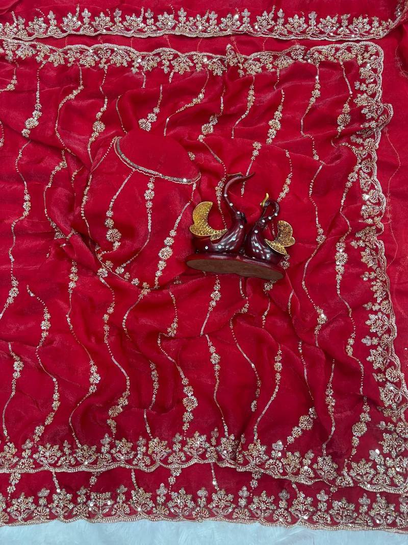 Red Color Embroidered Space Silk Saree