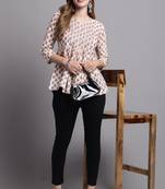 Beige women's pure cotton jaipuri printed short top