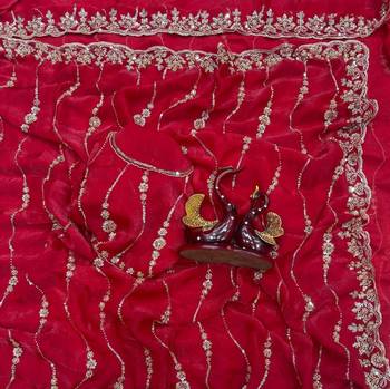 Red Color Embroidered Space Silk Saree 2