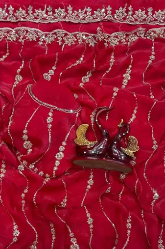 Red Color Embroidered Space Silk Saree