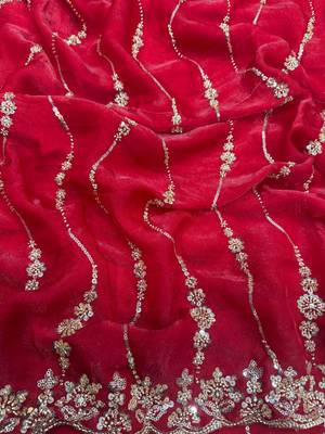 Red Color Embroidered Space Silk Saree 3