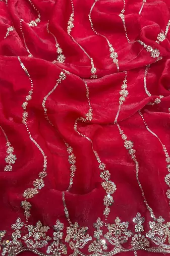 Red Color Embroidered Space Silk Saree