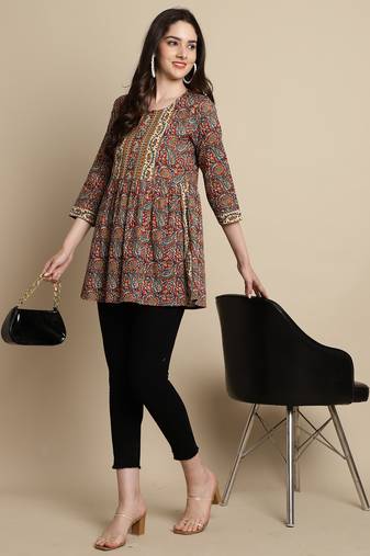 Multicolor women's pure cotton jaipuri printed short top