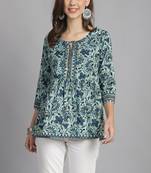 Sea green women's pure cotton jaipuri printed short top