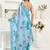Sky blue ready to wear linen floral print saree with unstitched blouse | quick drape designer saree