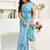 Sky blue ready to wear linen floral print saree with unstitched blouse | quick drape designer saree