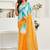 Aqua blue linen printed tie dye designer saree with zari border one minute saree blouse