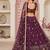 Wine Thread & Sequins Embroidery Work Net Lehenga