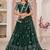 Dark Green Thread & Sequins Embroidery Work Net Lehenga