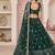 Dark Green Thread & Sequins Embroidery Work Net Lehenga