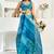 Blue printed linen designer saree with zari border one minute saree with unstitched blouse