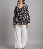 Black women's pure cotton jaipuri printed short top