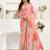 Light peach floral print linen one-minute saree with unstitched blouse and designer finish