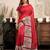 Red ready to wear linen saree with printed border and contemporary one minute draping style
