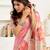 Light peach floral print linen one-minute saree with unstitched blouse and designer finish