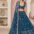 Prussian Blue Thread & Sequins Embroidery Work Net Lehenga