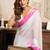 White linen ready-to-wear saree with printed work floral print one minute saree with unstitched blouse
