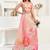 Light peach floral print linen one-minute saree with unstitched blouse and designer finish