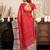 Red ready to wear linen saree with printed border and contemporary one minute draping style