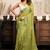 Light green floral print linen one minute saree with unstitched blouse ready to wear design