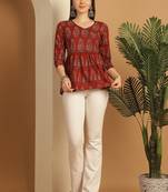 Brown women's pure cotton jaipuri printed short top