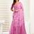 Light pink ready to wear linen zari border printed one minute saree with unstitched blouse