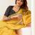 Yellow linen printed one minute saree with stylish border & blouse fabric | easy draping ready wear saree