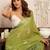 Light green floral print linen one minute saree with unstitched blouse ready to wear design