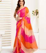 Multi-colored linen printed ready to wear designer one minute saree with unstitched blouse for party wear