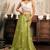 Light green floral print linen one minute saree with unstitched blouse ready to wear design