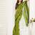 Green one minute linen saree printed dots design party wear ready to wear saree with unstitched blouse