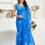 Royal blue linen printed ready to wear one minute saree traditional style with blouse piece