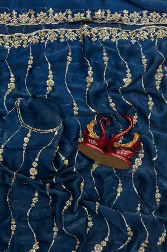 Teal Color Embroidered Space Silk Saree