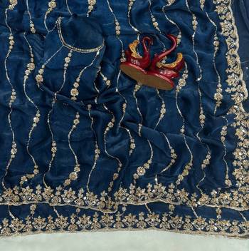 Teal Color Embroidered Space Silk Saree 3