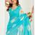 Aqua designer linen floral print saree ready to wear one minute style with printed blouse